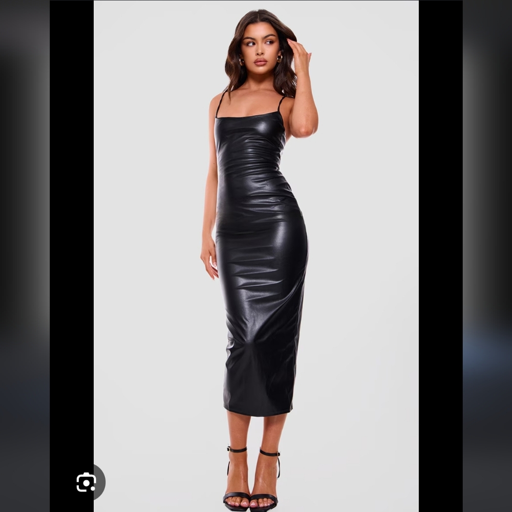 PrettyLittleThing Dark Green Faux Leather Bodycon Dress